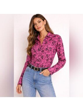 Denver Hayes Pink Floral Button-Up Shirt – Size M